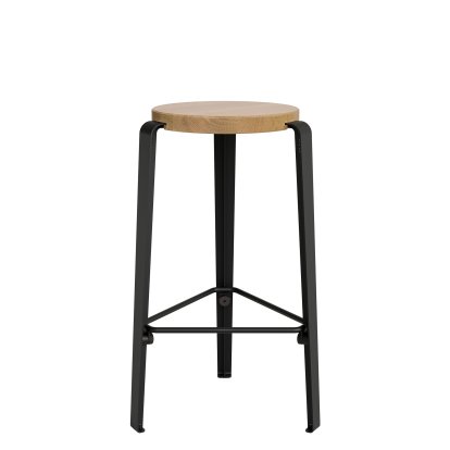 Tabouret de bar Lou, 66 cm, Chêne massif, Noir graphite