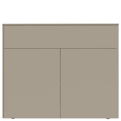 Buffet Aventa avec porte et tiroirs, 120 cm, 4 Grilles de hauteur, Mélamine gris pierre, Patin en plastique