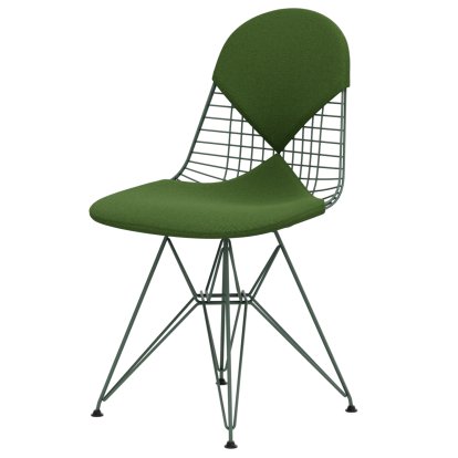 Chaise Wire Chair DKR, Revêtement thermolaqué eames écume de mer verte, Coussin pour assise et dossier (Bikini), Hopsak vert pré / forêt