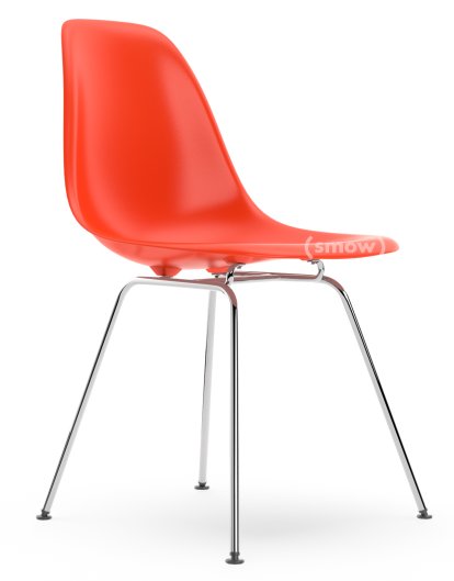 Eames Plastic Side Chair RE DSX, Rouge (rouge coquelicot), Sans rembourrage, Sans rembourrage, Version standard - 43 cm, Chromé