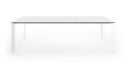 Table à manger Nori, Fenix blanc avec bord noir, L 166-260 x L 100 cm, Aluminium laqué blanc