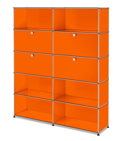 Étagère à dossiers L USM Haller, personnalisable, Orange pur RAL 2004, Avec 2 portes abattantes, Avec 2 portes abattantes, Ouvert, Ouvert