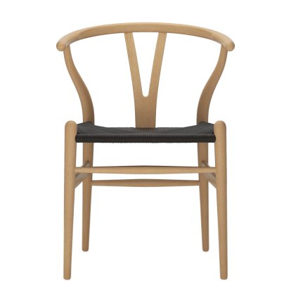 CH24 Wishbone Chair, Hêtre laqué naturel, Paillage noir