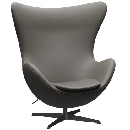 Fauteuil Egg (Oeuf), Cuir Essential, Lave, Noir, Sans repose-pied