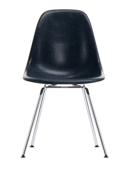 Eames Fiberglass Chair DSX, Eames navy blue, Poli chromé