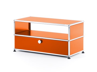 Meuble bas Lowboard TV USM Haller avec porte coulissante, Orange pur RAL 2004