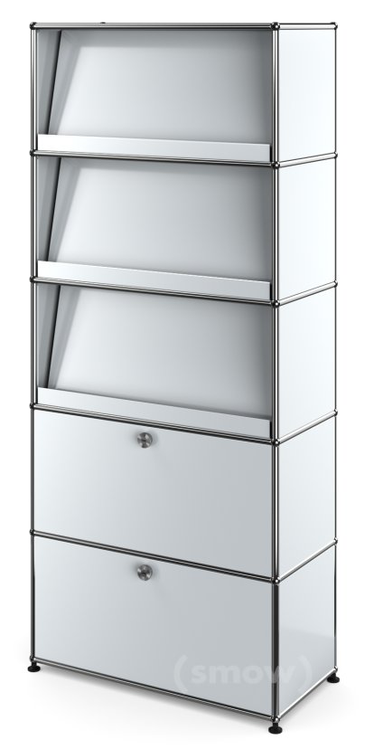 Étagère USM Haller avec 3 présentoirs inclinés, Argent mat USM