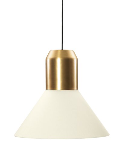 lampe suspendue Bell Light, Laiton, Étoffe blanche, H 22 x ø 45 cm