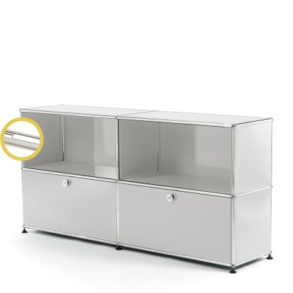 USM Haller E Sideboard L avec éclairage des compartiments, Gris clair RAL 7035, Blanche froide