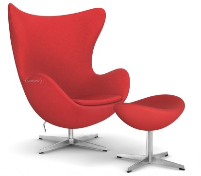 Fauteuil Egg (Oeuf), Divina, Divina 623 - Rouge, Aluminium satiné et poli, Avec repose-pied