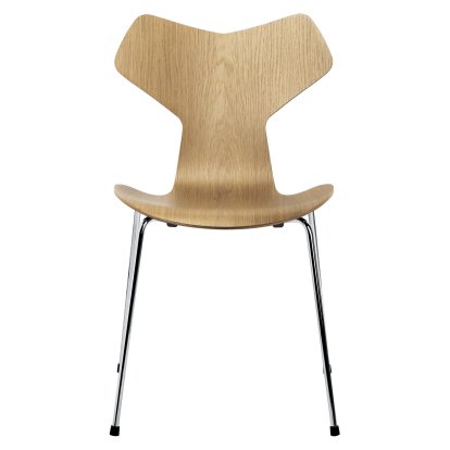 Chaise Grand Prix, Bois laqué clair, Chêne naturel , Chromé
