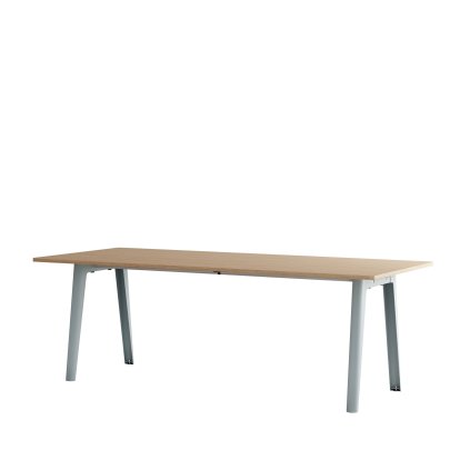 Table à manger New Modern rectangulaire, métal/bois, 220 x 95 cm, Finition chêne, Bleu pâle