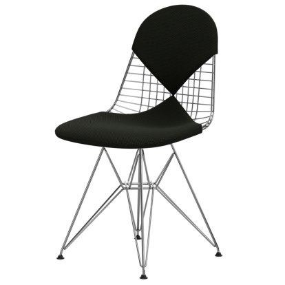 Chaise Wire Chair DKR, Poli chromé, Coussin pour assise et dossier (Bikini), Apollo forêt / noir