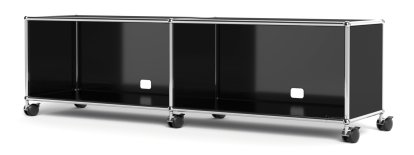 Meuble bas Lowboard TV/Hi-Fi USM Haller, personnalisable, Noir graphite RAL 9011, Ouvert, Avec passe-câbles au centre bas