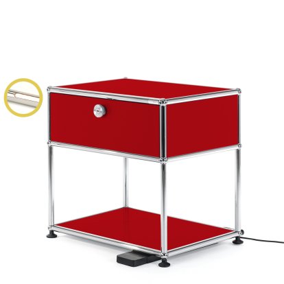 Table de chevet USM Haller E avec variateur de lumière, Rouge rubis USM