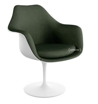 Fauteuil Tulipe Saarinen, Statique, Coque et coussin d'assise rembourré, Blanc, Bottle Green (Eva 144)