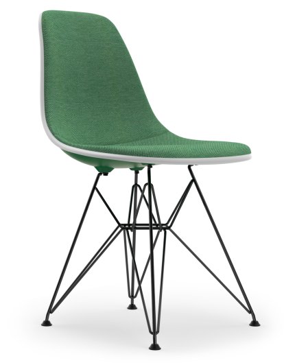 Eames Plastic Side Chair DSR, Vert émeraude, Rembourrage intégral, Vert / ivoire, Version standard - 43 cm, Revêtement basic dark