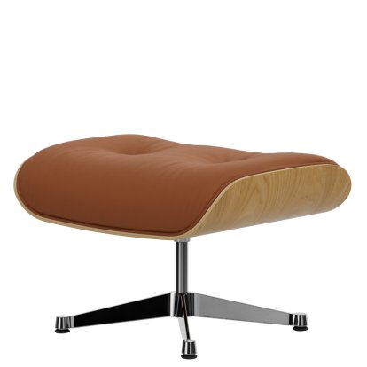 Eames Lounge Chair Ottoman, Châtaignier naturel, Cuir Premium F cognac, Aluminium poli