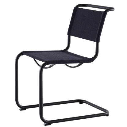 Chaise Cantilever S 33 / S 34 V Tissu, Sans accotoirs, Noir mat revêtu par poudre, Tissu cento deep - bleu foncé, Patins en plastique noir avec feutre