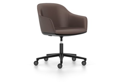 Softshell Chair avec piètement à 5 branches, Basic dark fintion époxy (lisse), Cuir (Standard), Marron, Durs pour tapis