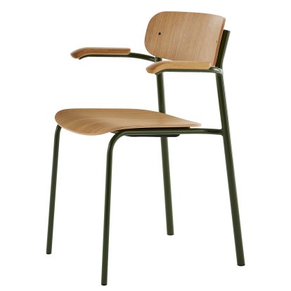 S 243 F Fauteuil, Vert olive (RAL 6003), Chêne verni transparent