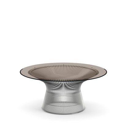 Table basse Platner, Petit (diamètre 91,5 cm), Nickel poli, verre bronze