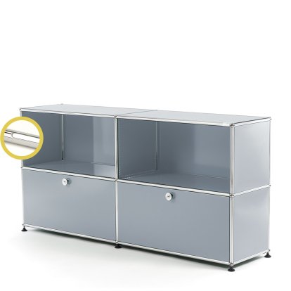 USM Haller E Sideboard L avec éclairage des compartiments, Argent mat USM, Blanche froide