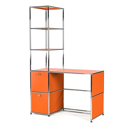 Bureau USM Haller avec étagère superposée, Orange pur RAL 2004