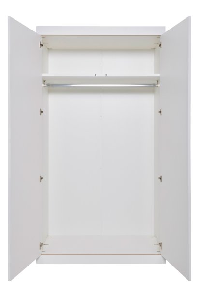 Armoire Flai , Large (216 x 118 x 61 cm), Mélaminé blanc avec bords bouleau, Configuration 1