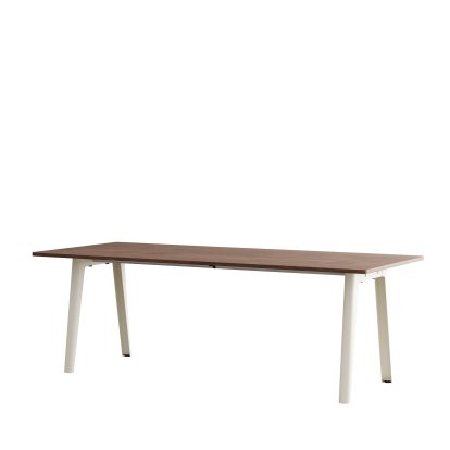 Table à manger New Modern rectangulaire, métal/bois, 220 x 95 cm, Placage de noyer, Blanc crème