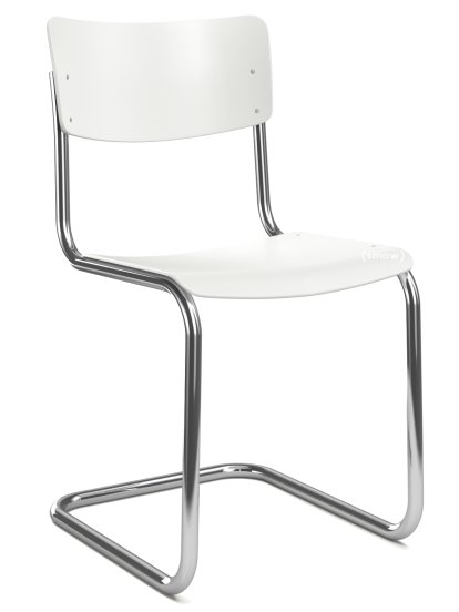 Chaise cantilever S 43 classique, Piétement chromé, Hêtre laqué, Blanc pur (RAL 9010), Sans coussin d'assise, Sans patins