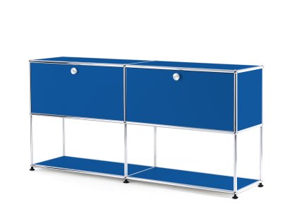 Meuble mixte sideboard L USM Haller avec deux portes abattantes et partie inférieure ouverte, Bleu gentiane RAL 5010