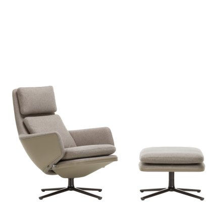 Fauteuil Grand Relax, Avec repose-pieds, Tissu Cosy, fossil / Cuir Forte, sand, Noir basic, 46,5 cm
