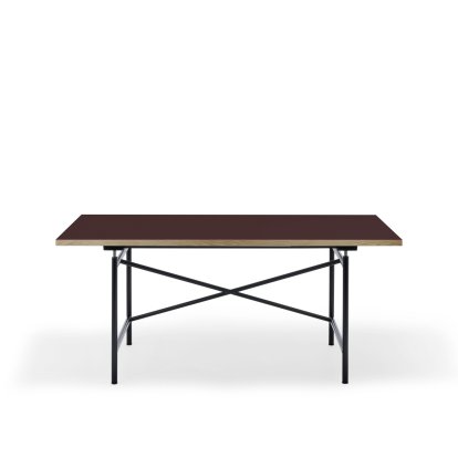 Table Eiermann 1 M (réglage mécanique de la hauteur), Linoleum bordeaux (Forbo 4154) avec bords en chêne, 160 x 80 cm, Noir