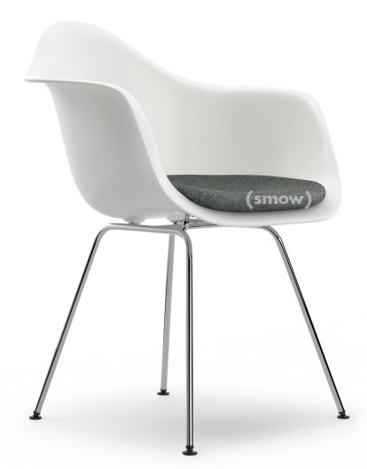 Eames Plastic Armchair DAX, Blanc RE, Avec coussin d'assise, Nero / ivoire, Version standard - 43 cm, Chromé