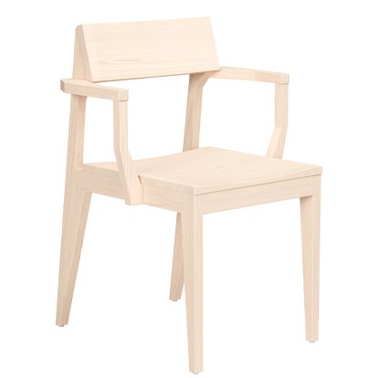 Chaise Schulz avec accotoirs, Non rembourré, Frêne ciré avec pigment blanc