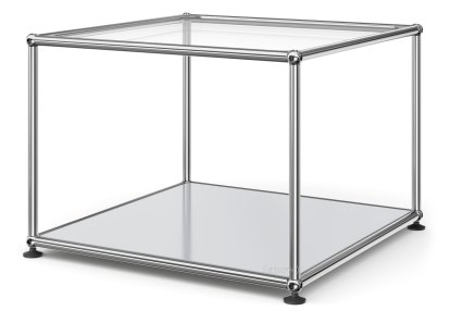 Table d'appoint 50 USM Haller, Panneau supérieur en verre, panneau inférieur en métal, Gris clair RAL 7035