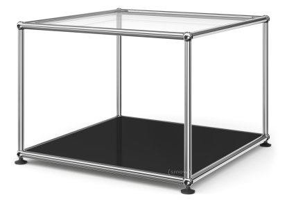 Table d'appoint 50 USM Haller, Panneau supérieur en verre, panneau inférieur en métal, Noir graphite RAL 9011