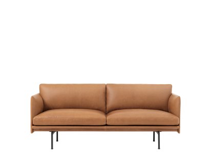 Canapé Outline , 2 places, Cuir cognac, Aluminium, noir