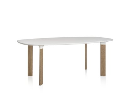 Table Analog, Stratifié blanc, piétement chêne, 185 x 105 cm