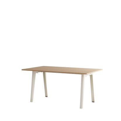 Table à manger New Modern rectangulaire, métal/bois, 160 x 95 cm, Finition chêne, Blanc crème