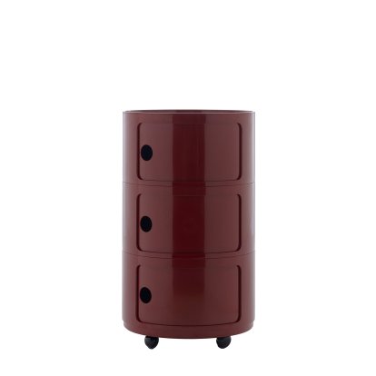 Componibili Big conteneur, 3 tiroirs, Bordeaux, Avec roulettes