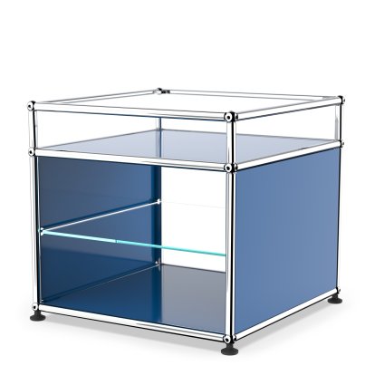 USM Haller table d'appoint et étagère verre, Bleu gentiane RAL 5010