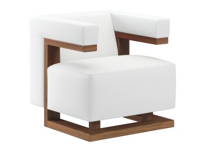 Fauteuil Gropius F51, Cuir, Blanc, Noyer