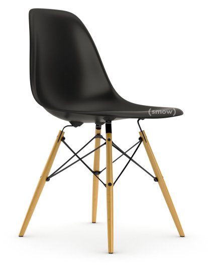 Eames Plastic Side Chair RE DSW, Noir profond  , Sans rembourrage, Sans rembourrage, Version standard - 43 cm, Érable nuance de jaune