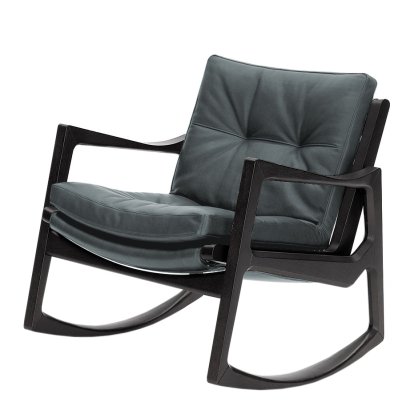 Euvira Rocking Chair Soft, Chêne teinté noir, Cuir Classic gris