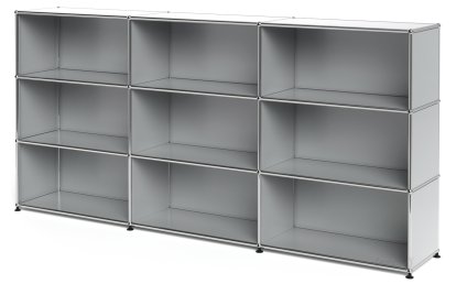 Meuble haut Highboard XL USM Haller, personnalisable, Gris clair RAL 7035, Ouvert, Ouvert, Ouvert
