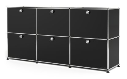 Meuble mixte Sideboard 50 USM Haller, personnalisable, Noir graphite RAL 9011, Avec 3 portes abattantes, Avec 3 portes abattantes