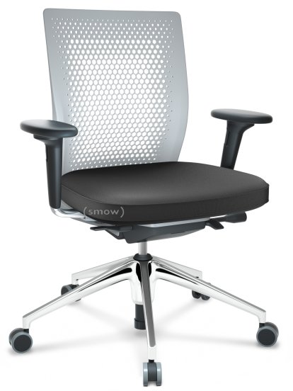 ID Air, Soft grey, Tissu Plano 69 gris foncé, Noir basic, Piétement à 5 branches, aluminium poli, Avec accotoirs 2D, Durs pour tapis