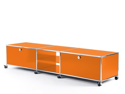 Meuble TV bas Lowboard XL USM Haller à roulettes, Orange pur RAL 2004